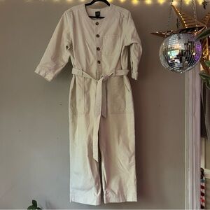 GAP Corduroy Cream Utility Jumpsuit with tie belt Size 16P